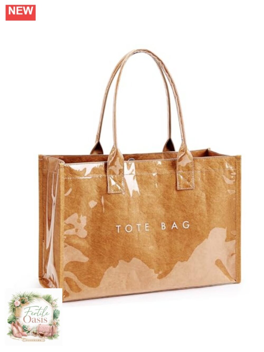 PVC Kraft Paper Tote Bag Women's Large Handbag Reinforced Handles Waterproof